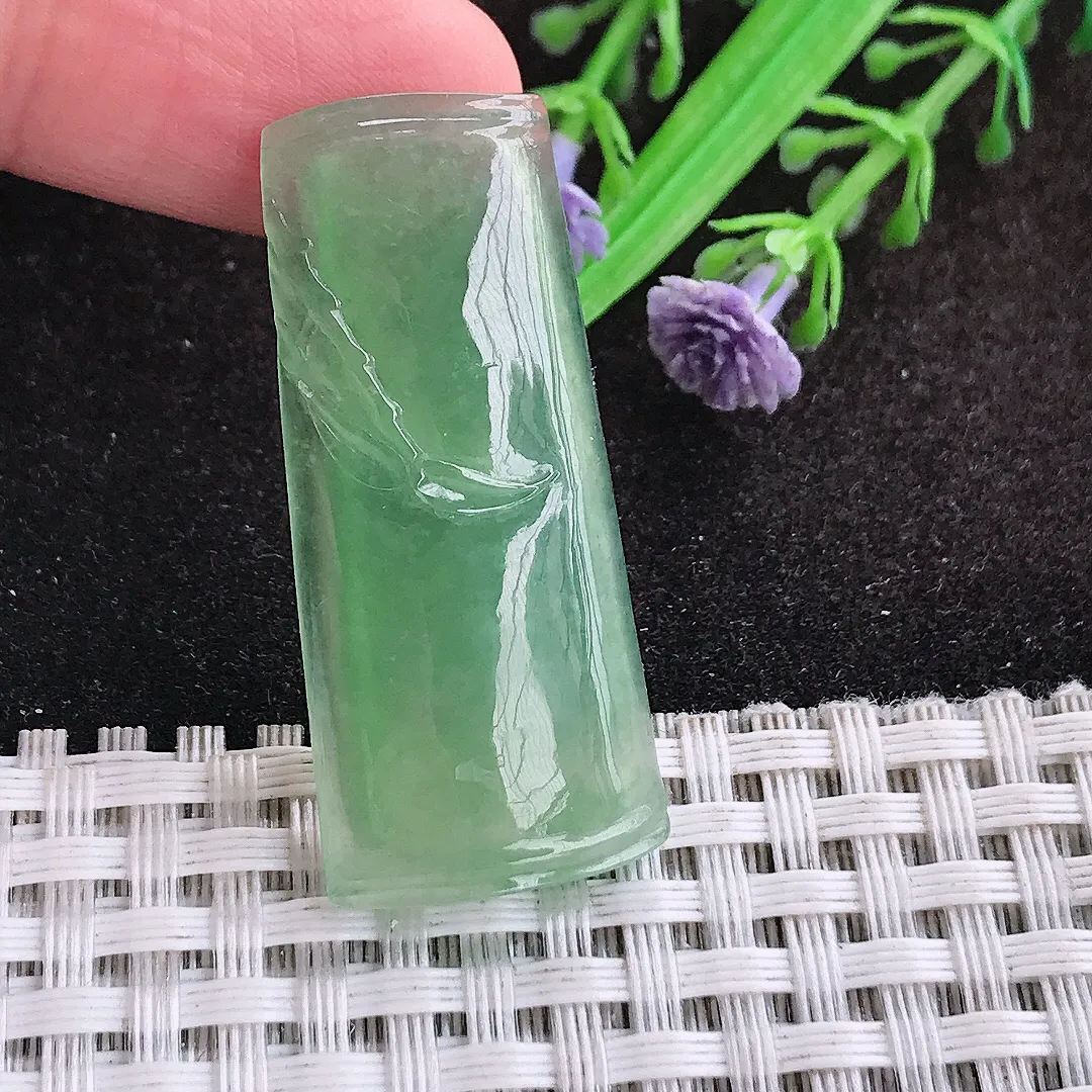 自然光40/17.7/4.8老坑冰胶果冻冰晴满绿节节高竹节吊坠翡翠玉坠挂件