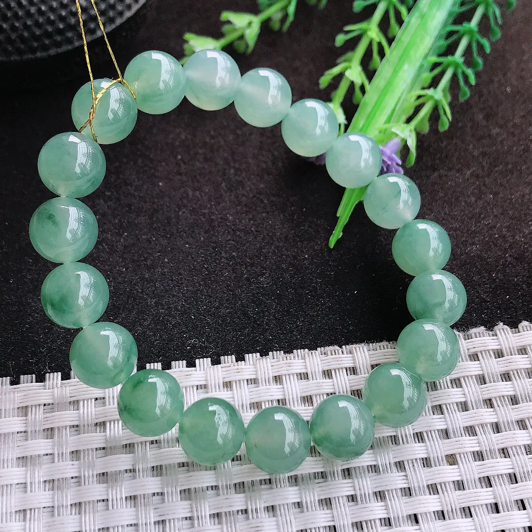 自然光9.9/19颗老坑冰透果冻胶冰晴飘花手链翡翠玉珠链女士百搭