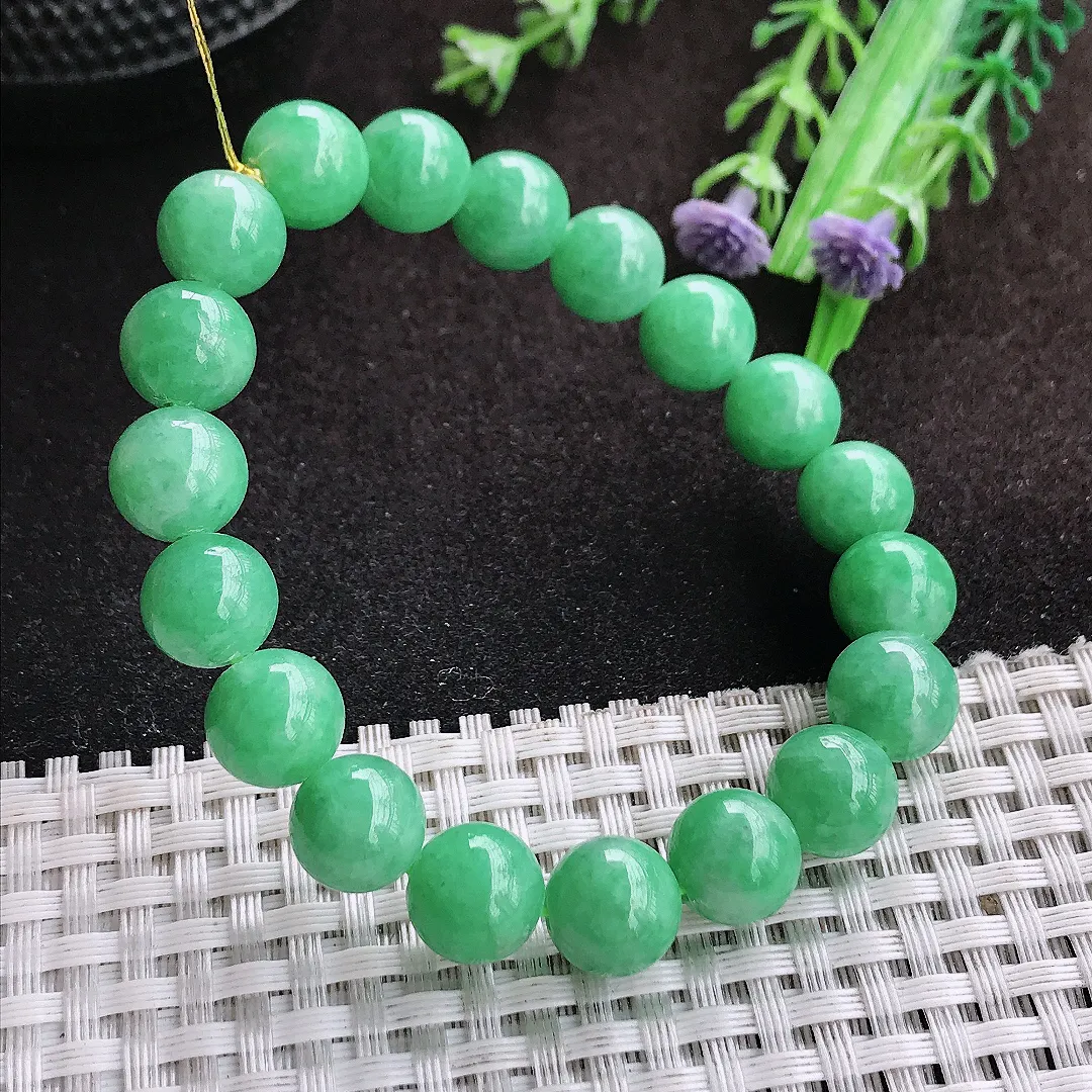自然光9.8/19颗颗老坑精美温润满绿圆珠手链翡翠玉珠链女士百搭