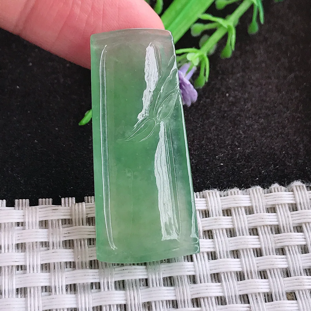 自然光40/17.7/4.8老坑冰胶果冻冰晴满绿节节高竹节吊坠翡翠玉坠挂件