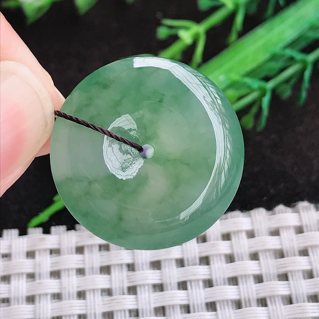 自然光25.2/6老坑冰胶果冻冰晴满绿平安扣吊坠翡翠玉坠挂件