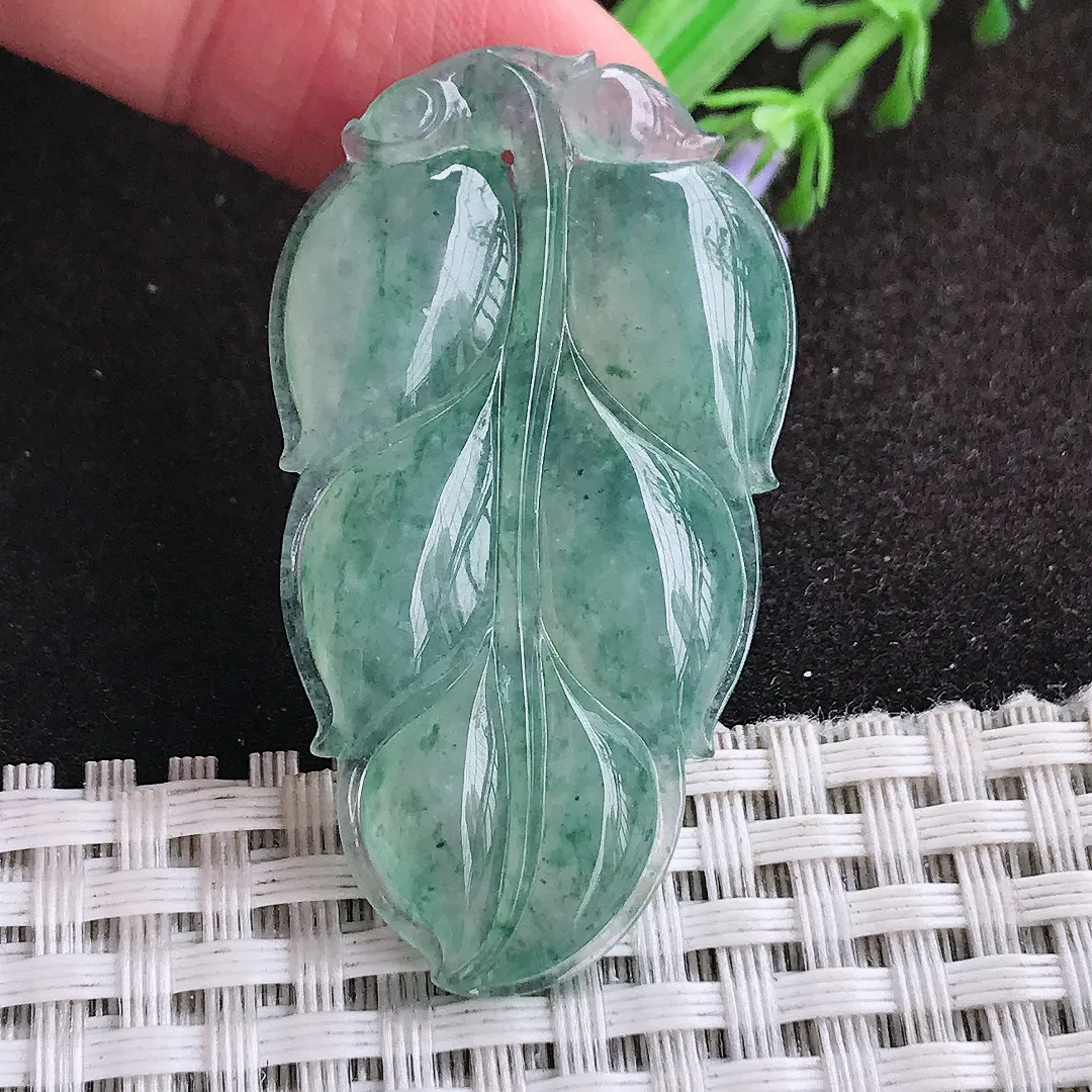 自然光46/26/5.8老坑冰胶果冻飘花叶子吊坠翡翠玉坠挂件