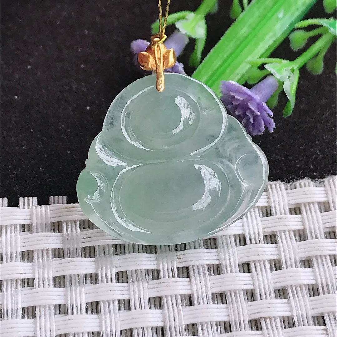 自然光22.5/25.8/5.8老坑18k金镶嵌冰种冰晴佛公吊坠翡翠玉佛挂件