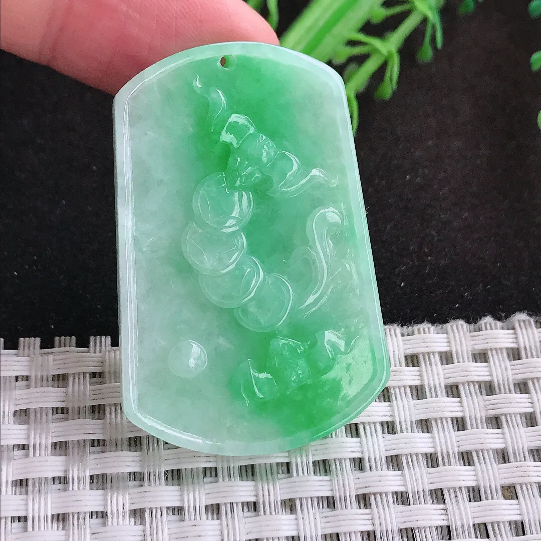 自然光44.5/29.6/5老坑精美飘阳绿节节高竹节吊坠翡翠玉坠挂件