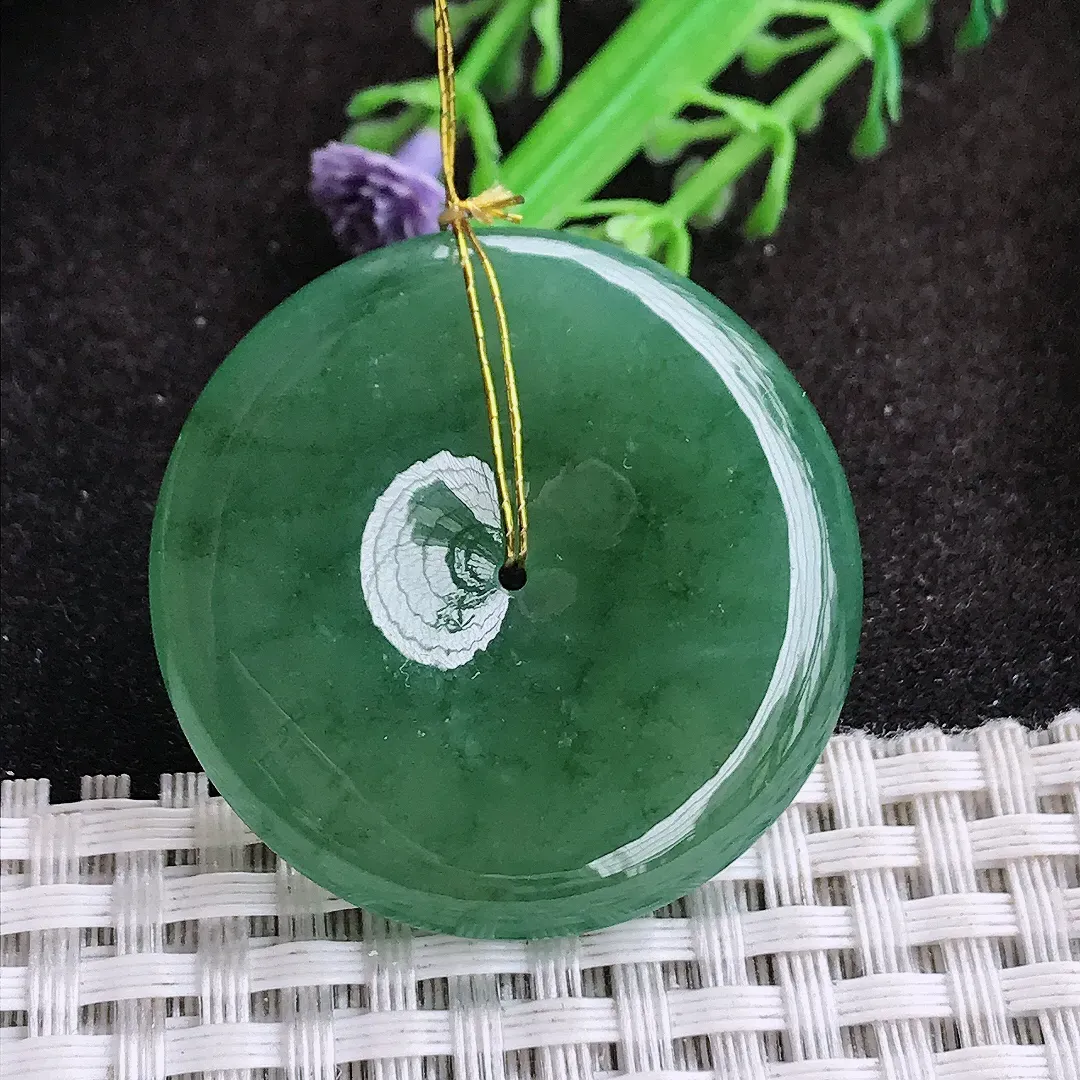 自然光36.3/6.1老坑冰胶果冻辣色满绿平安扣吊坠翡翠玉坠挂件
