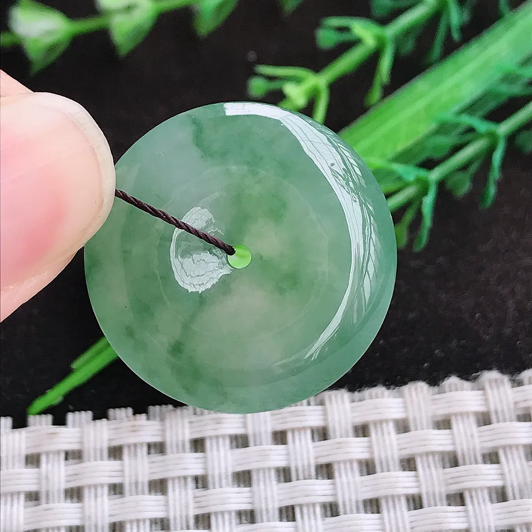 自然光25.2/6老坑冰胶果冻冰晴满绿平安扣吊坠翡翠玉坠挂件