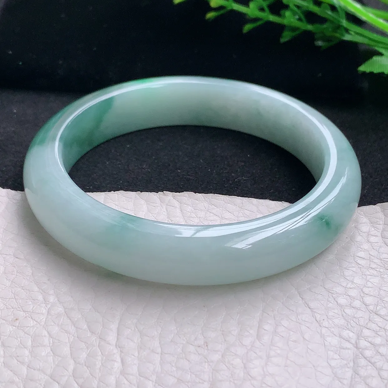 qn自然光58.5*12.3*9平安镯 天然缅甸翡翠a货冰胶半山水宽边珠宝玉手镯