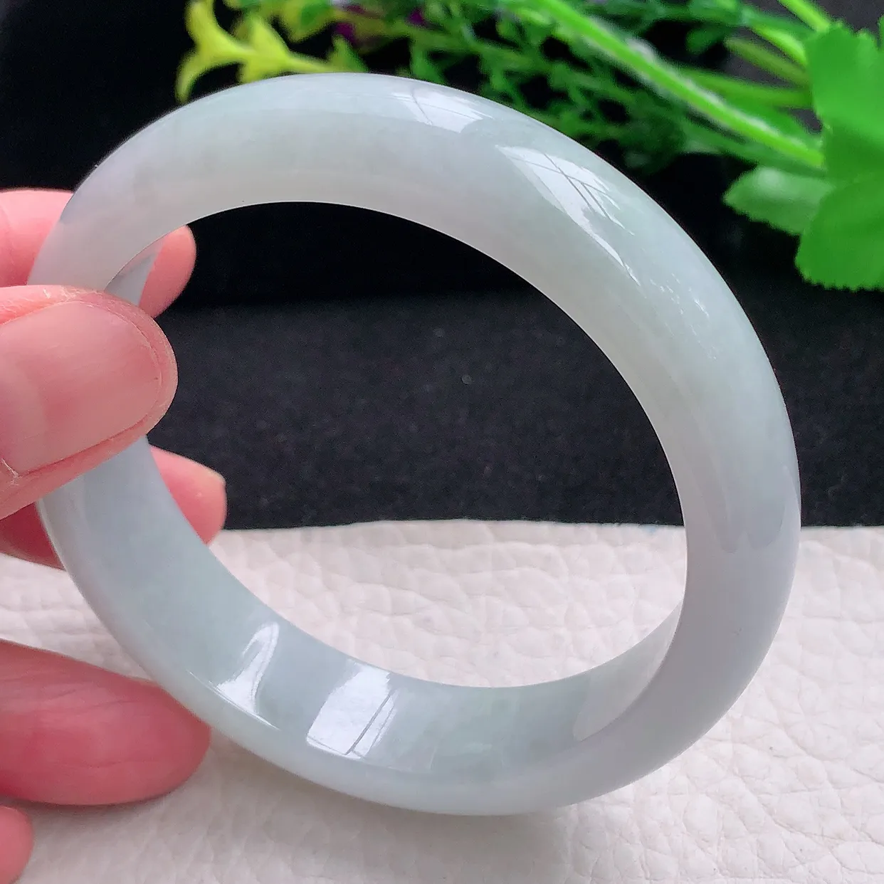 js自然光58*14.3*7.8平安镯 天然缅甸翡翠a货清新宽边珠宝玉手镯 玉手环