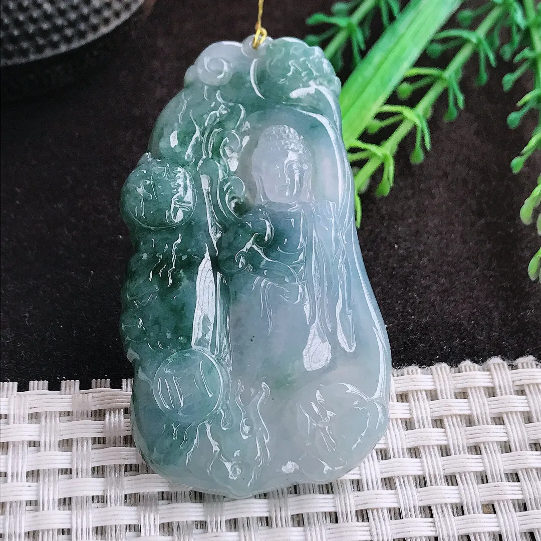 自然光60.8/35/6.3老坑冰胶果冻飘花阿弥陀佛吊坠翡翠玉坠挂件