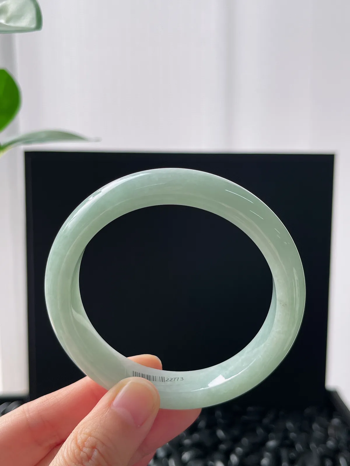 正圈56.6圈口，翡翠糯化种飘绿手镯