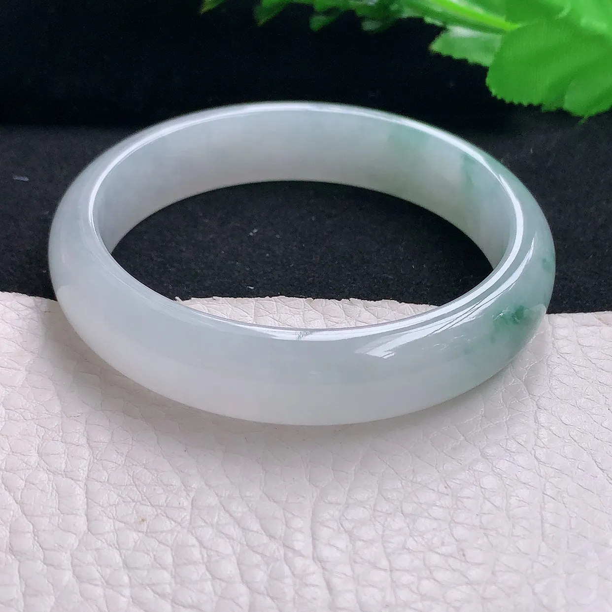 pj自然光58*13*7.3平安镯 天然缅甸翡翠a货冰飘花宽边珠宝玉手镯