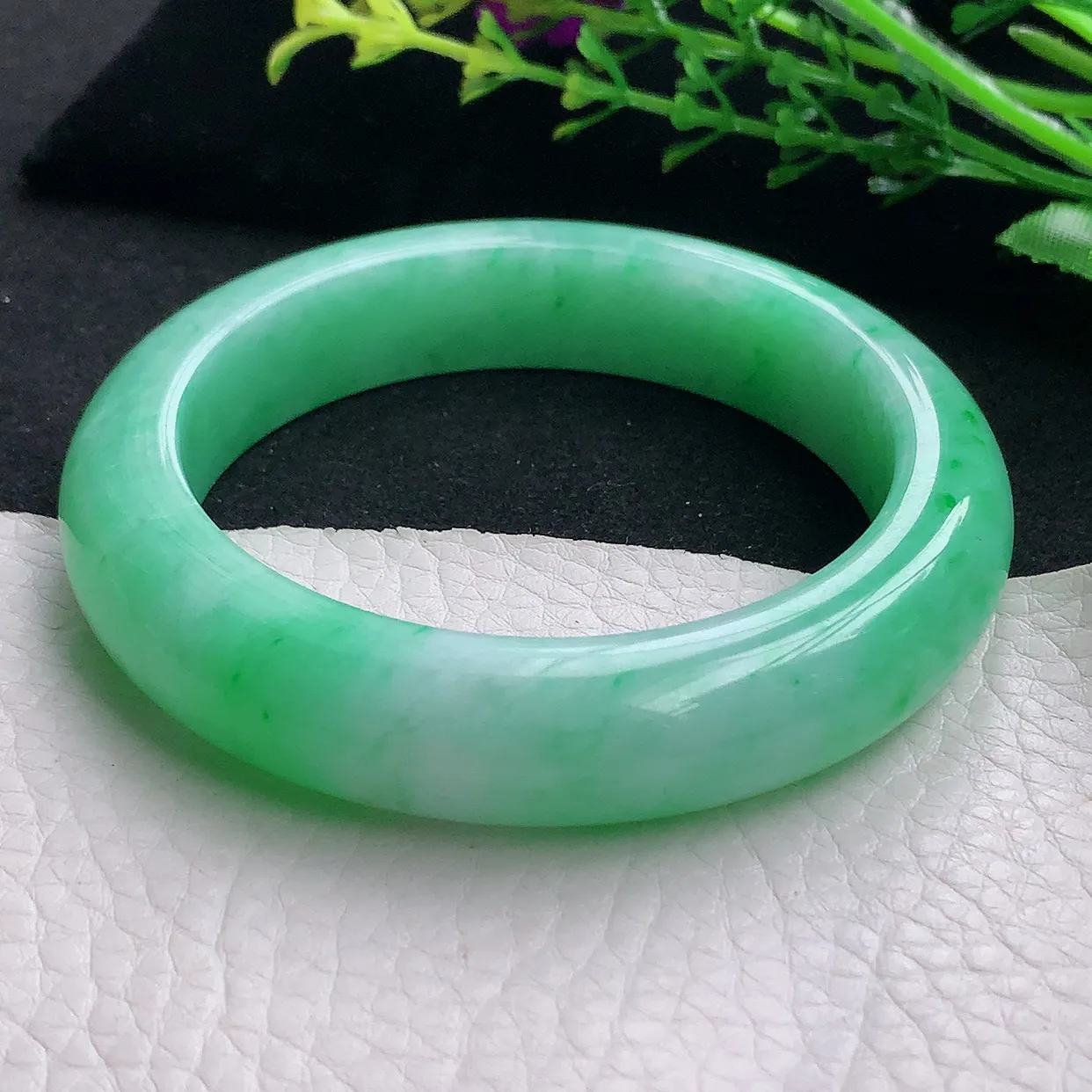 jm自然光57.5*13.5*9.6平安镯 天然缅甸翡翠a货阳绿大气宽边珠宝玉手镯