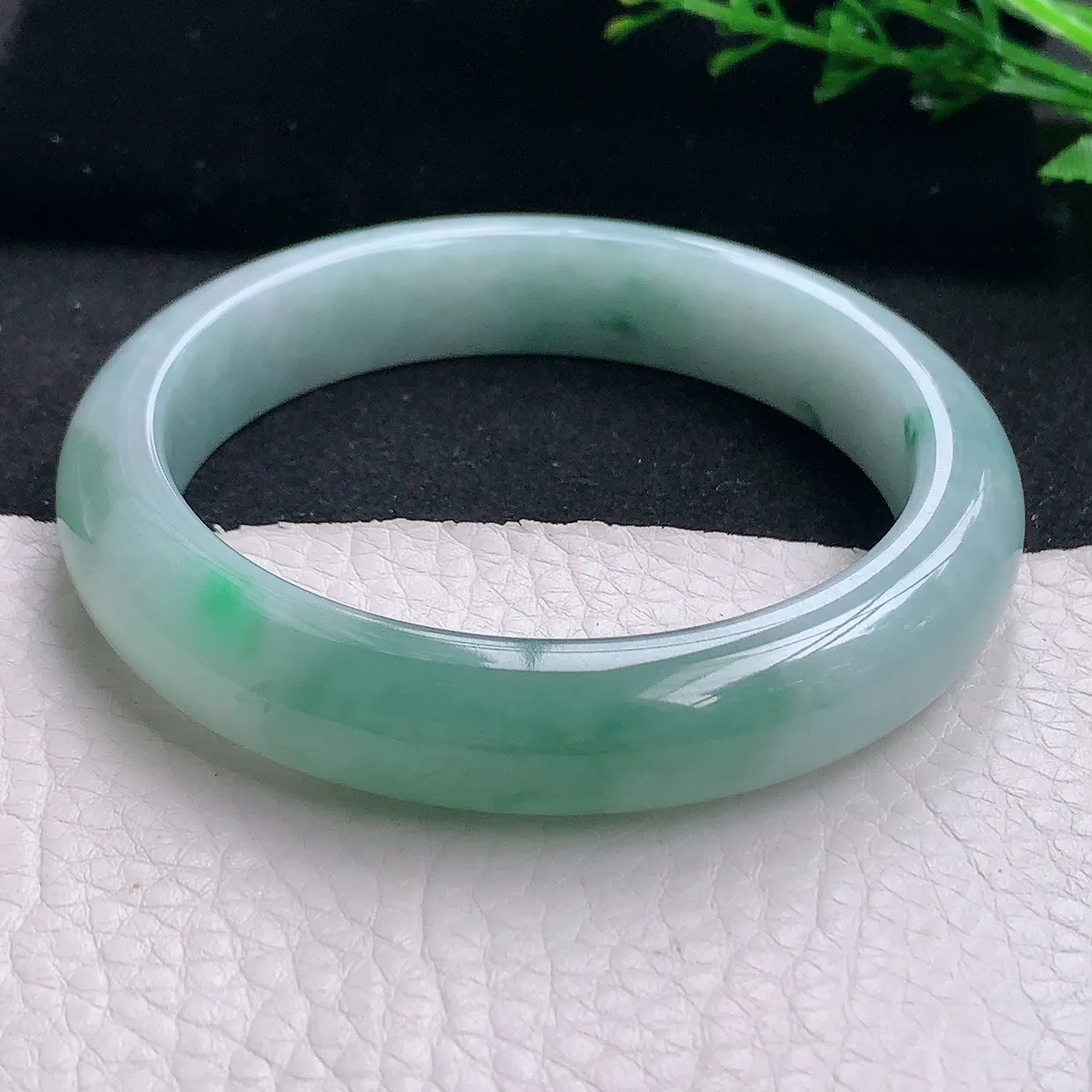 qn自然光58.5*12.3*9平安镯 天然缅甸翡翠a货冰胶半山水宽边珠宝玉手镯