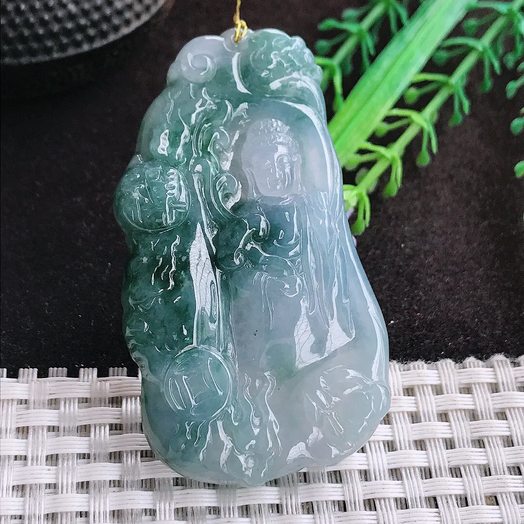 自然光60.8/35/6.3老坑冰胶果冻飘花阿弥陀佛吊坠翡翠玉坠挂件
