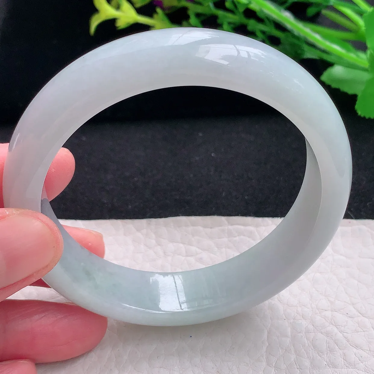 js自然光58*14.3*7.8平安镯 天然缅甸翡翠a货清新宽边珠宝玉手镯 玉手环