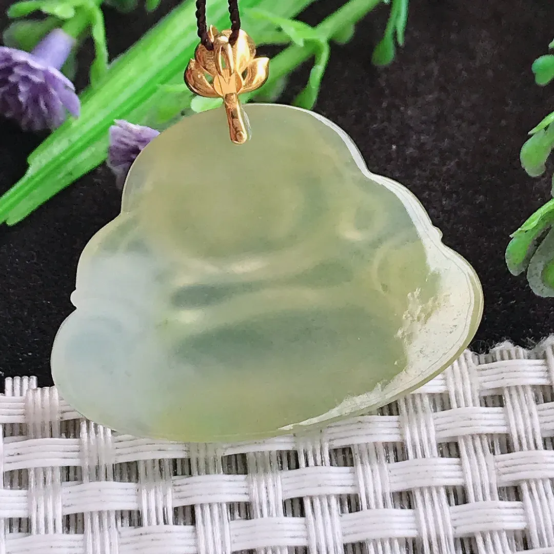 自然光25.5/33.6/5老坑18k金镶嵌冰胶黄翡佛公吊坠翡翠玉坠挂件