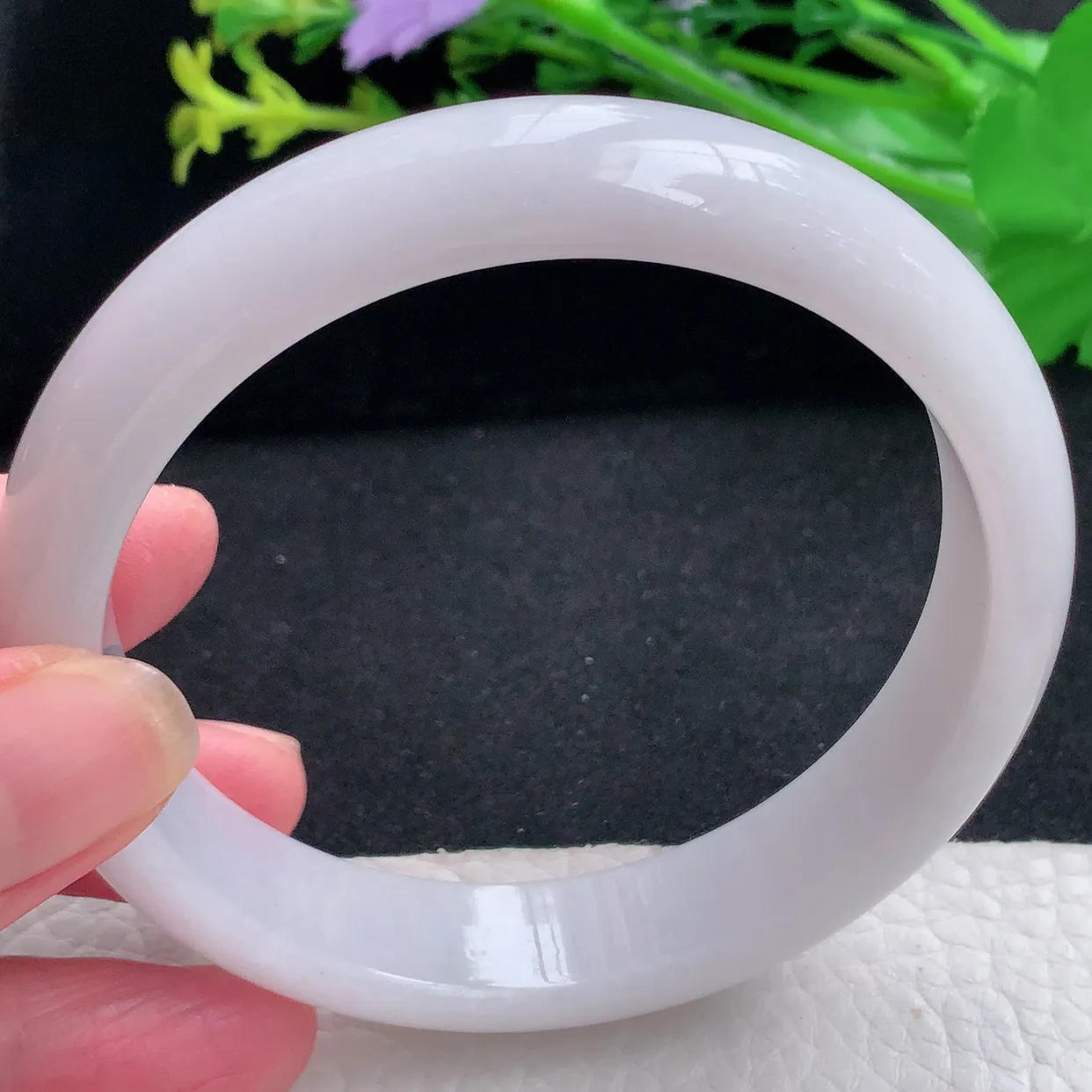 pj大圈口63*14*8平安镯 天然缅甸翡翠a货白月光宽边珠宝玉手镯