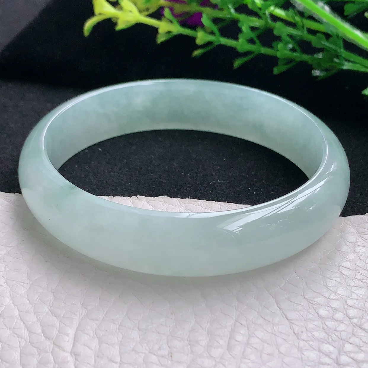 jm自然光58*13*6.5平安镯 天然缅甸翡翠a货冰晴宽边珠宝玉手镯