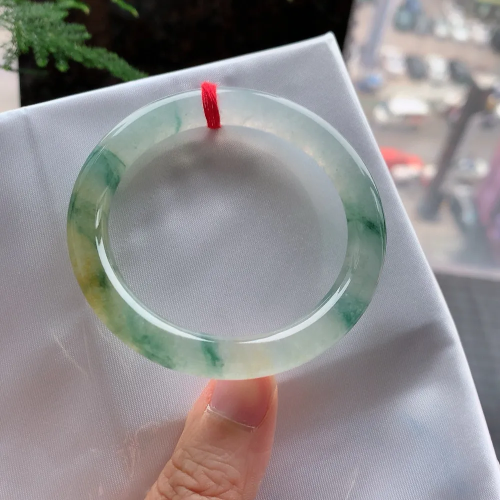 圆条高冰黄翡飘花 无瑕 尺寸:51.1/8.5/8.1 种色俱佳