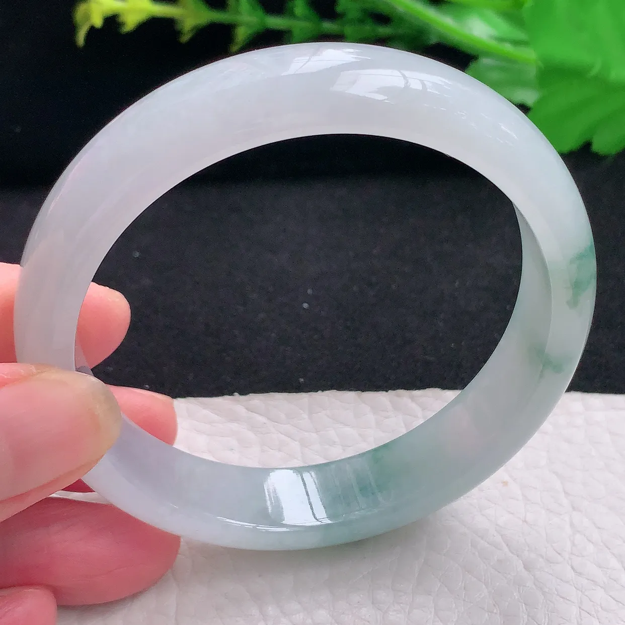 pj自然光58*13*7.3平安镯 天然缅甸翡翠a货冰飘花宽边珠宝玉手镯