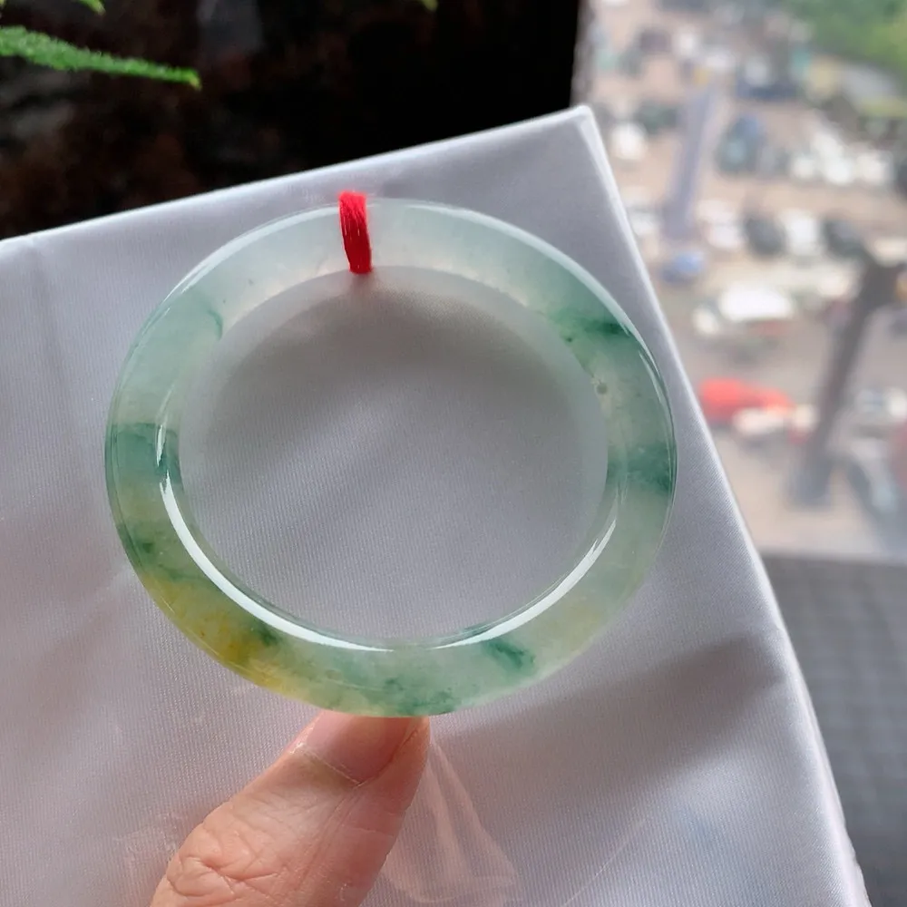 圆条高冰黄翡飘花 无瑕 尺寸:51.1/8.5/8.1 种色俱佳