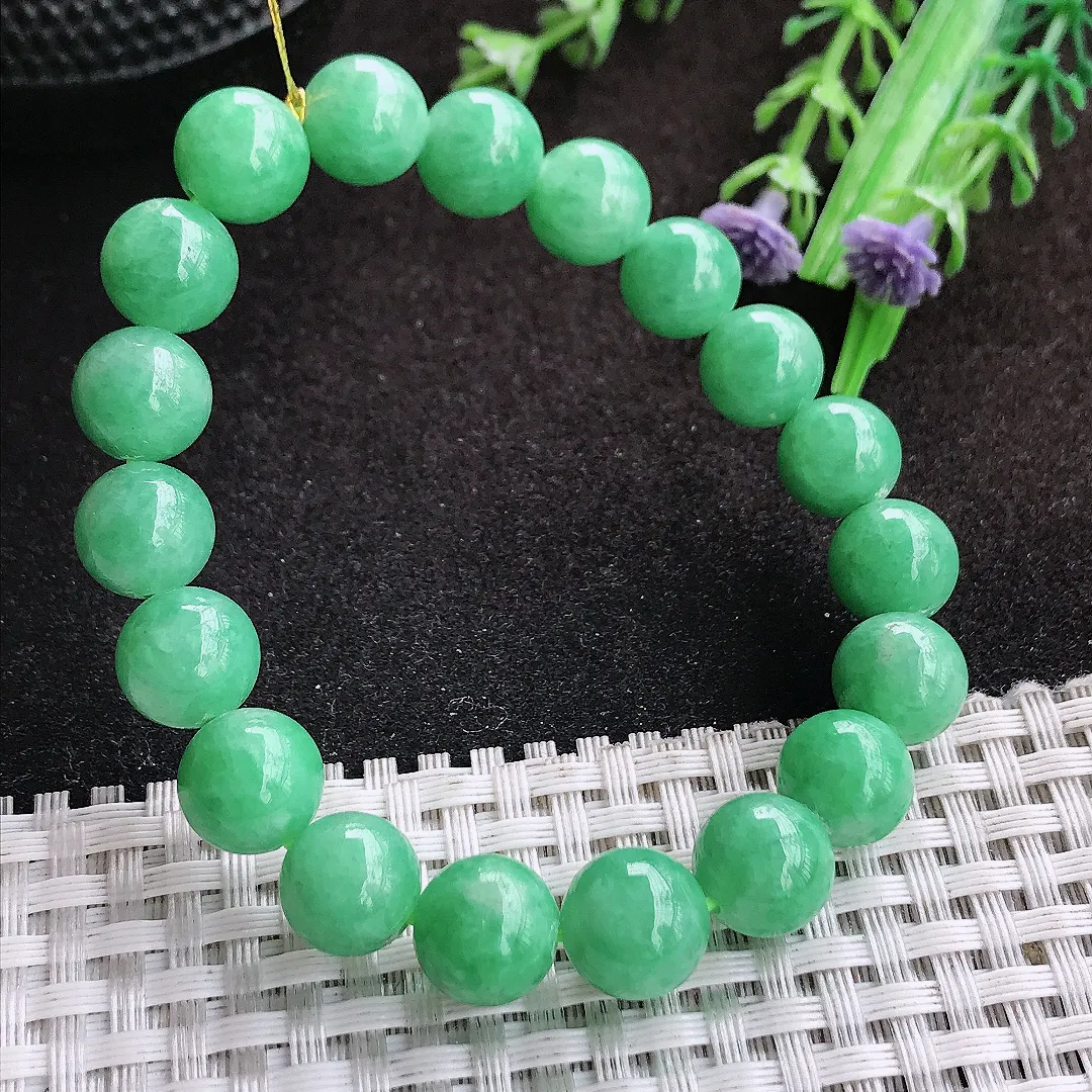 自然光9.8/19颗颗老坑精美温润满绿圆珠手链翡翠玉珠链女士百搭