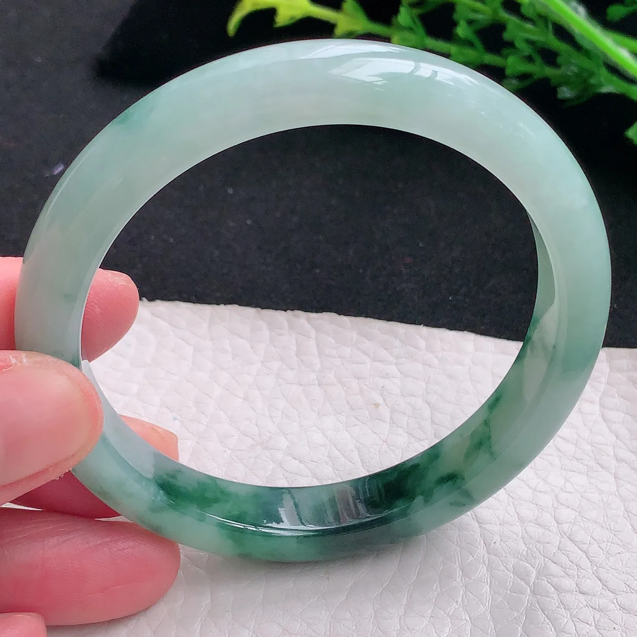 hy自然光58*10.3*7.8平安镯 天然缅甸翡翠a货冰飘花秀气宽边珠宝玉手镯