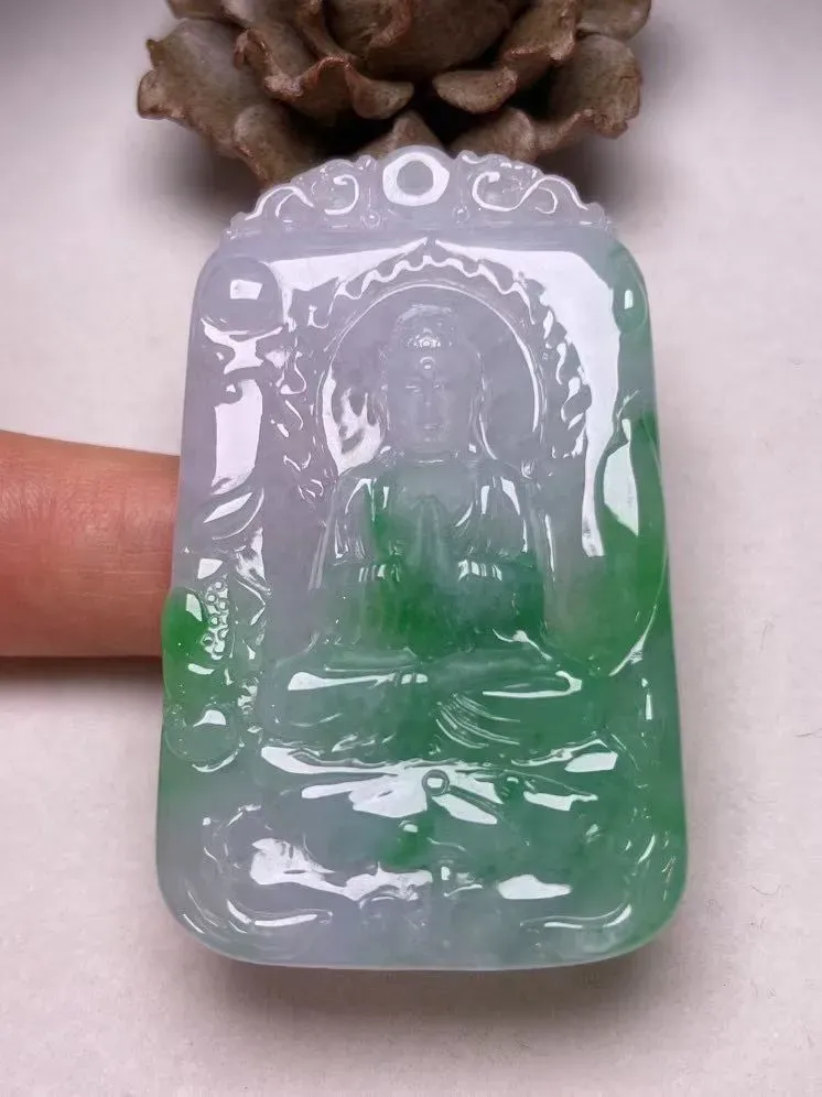 冰糯种飘绿【大日如来】吊坠，种水好，玉质细腻 ，卖相好