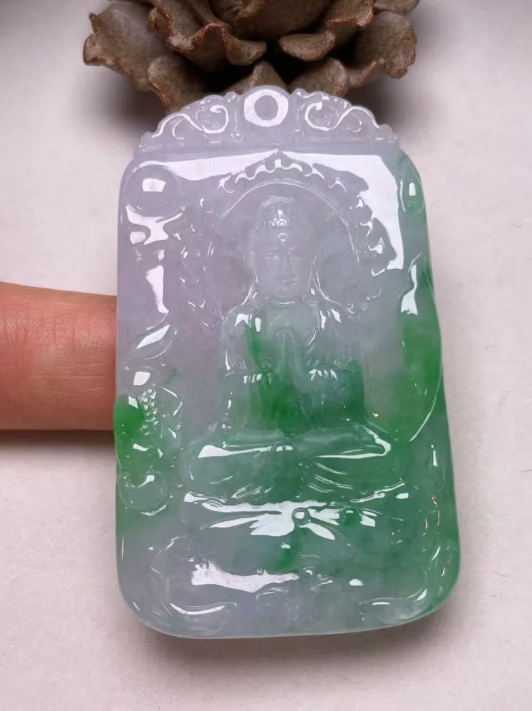 冰糯种飘绿【大日如来】吊坠，种水好，玉质细腻 ，卖相好