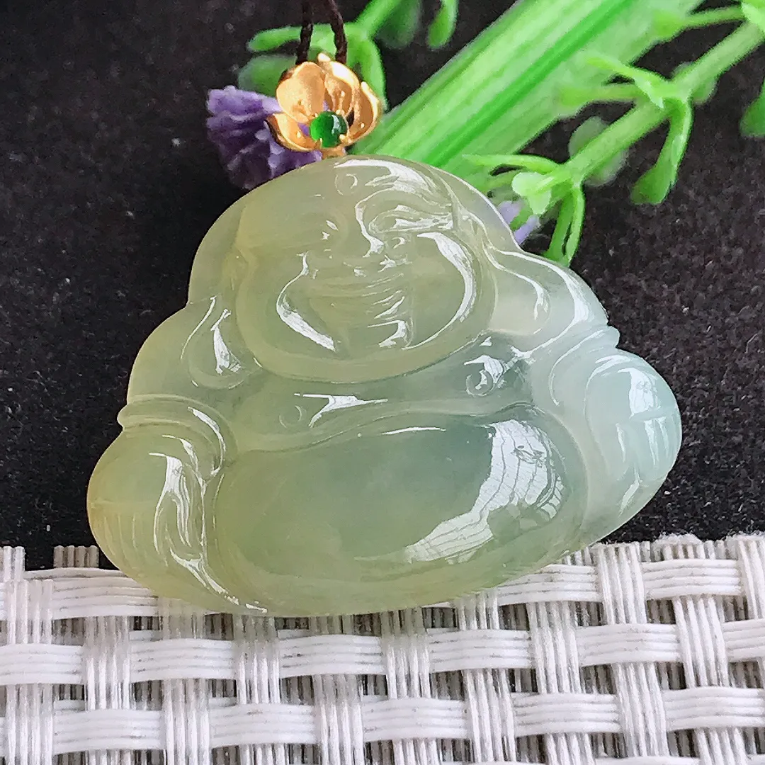 自然光25.5/33.6/5老坑18k金镶嵌冰胶黄翡佛公吊坠翡翠玉坠挂件