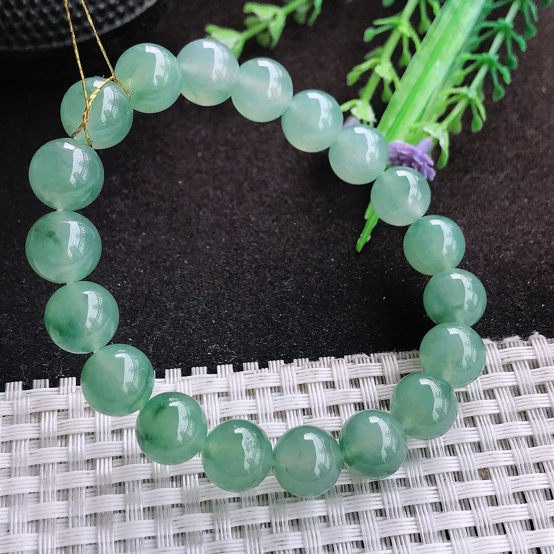 自然光9.9/19颗老坑冰透果冻胶冰晴飘花手链翡翠玉珠链女士百搭