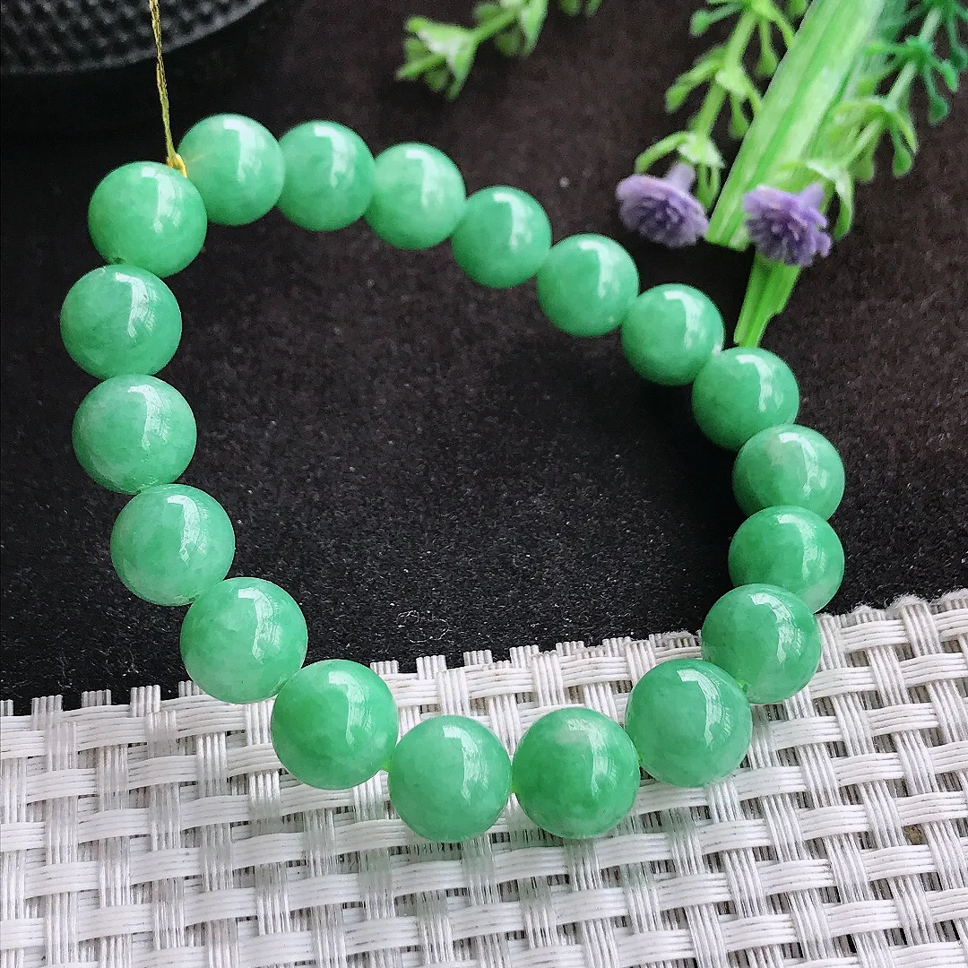 自然光9.8/19颗颗老坑精美温润满绿圆珠手链翡翠玉珠链女士百搭
