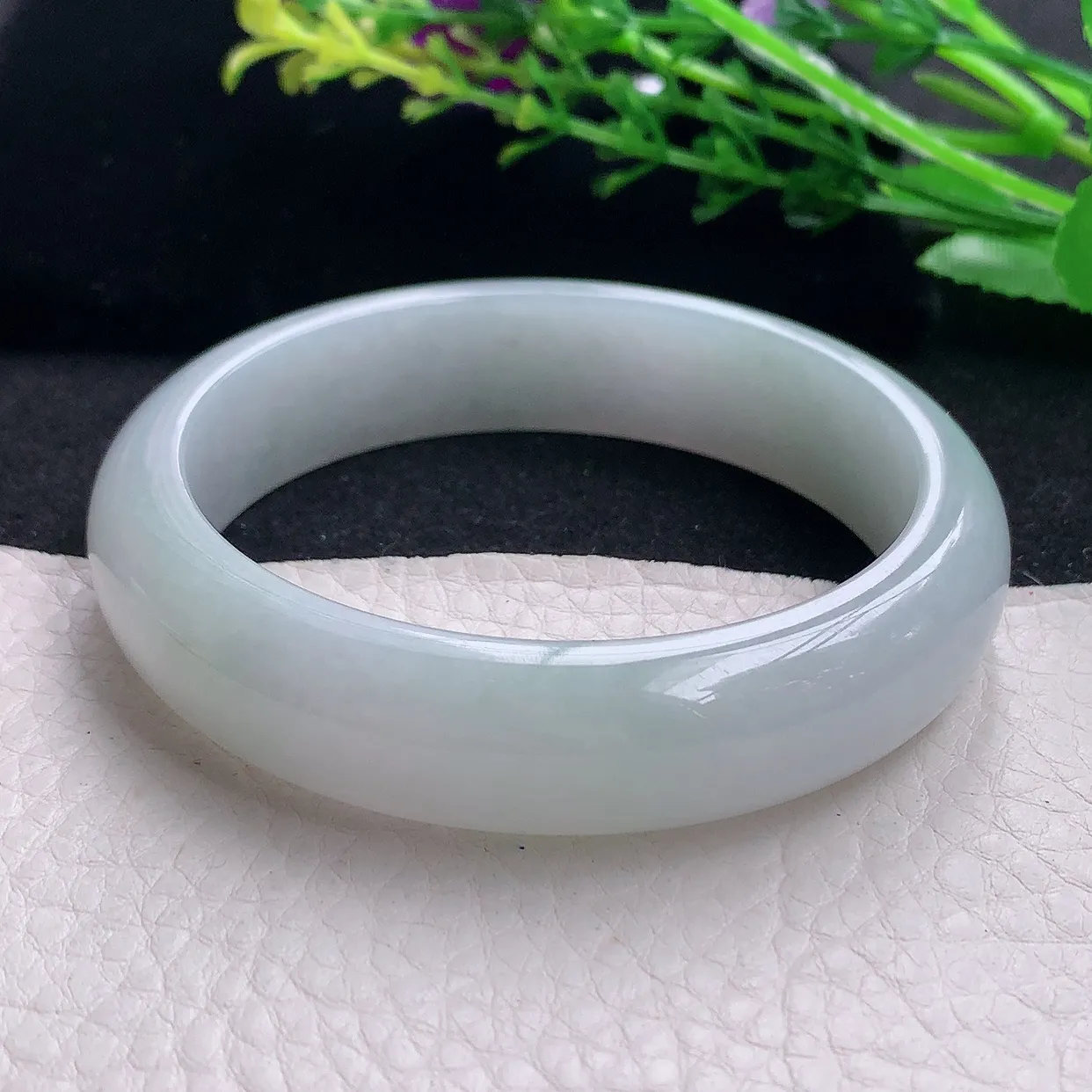 js自然光58*14.3*7.8平安镯 天然缅甸翡翠a货清新宽边珠宝玉手镯 玉手环