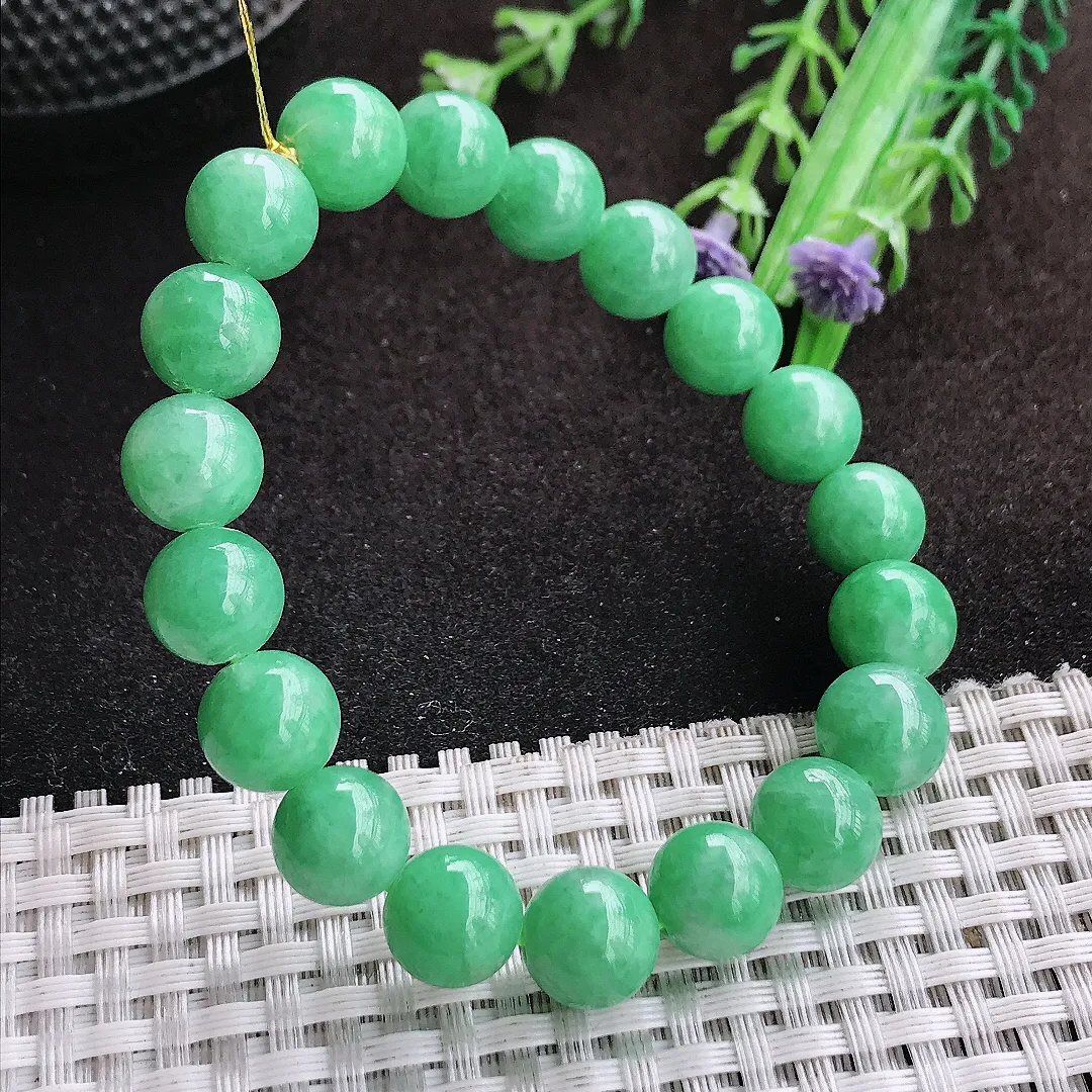 自然光9.8/19颗颗老坑精美温润满绿圆珠手链翡翠玉珠链女士百搭