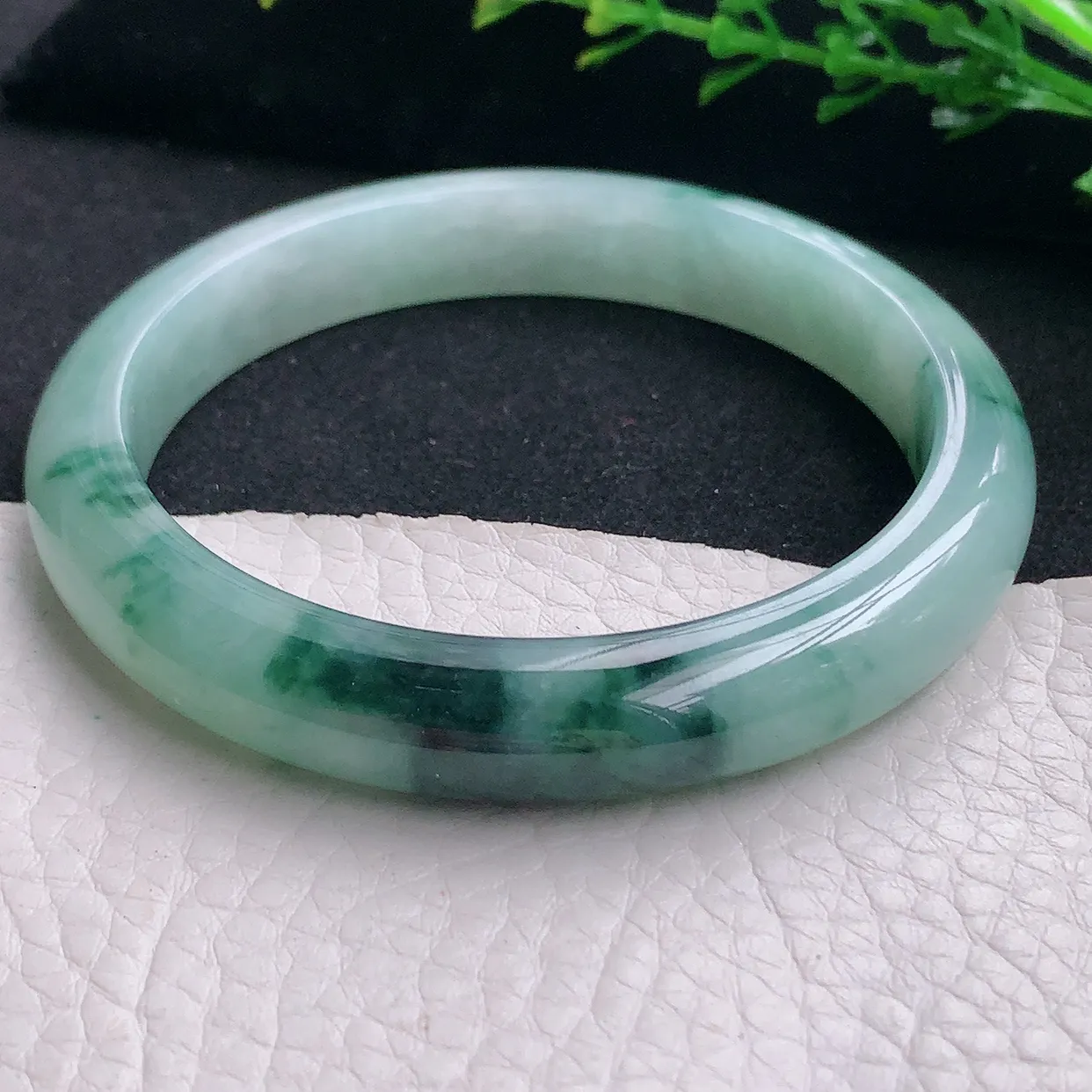 hy自然光58*10.3*7.8平安镯 天然缅甸翡翠a货冰飘花秀气宽边珠宝玉手镯