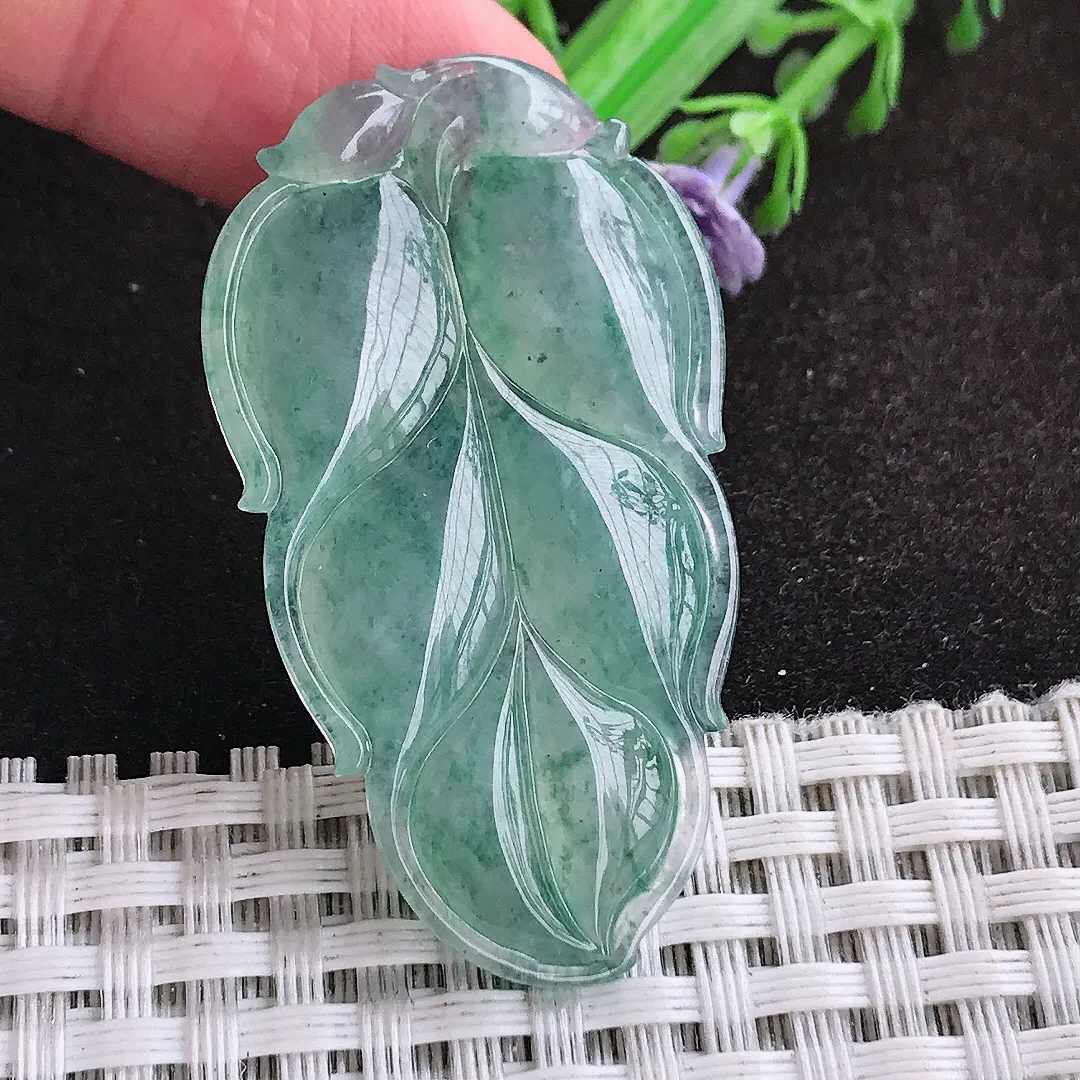 自然光46/26/5.8老坑冰胶果冻飘花叶子吊坠翡翠玉坠挂件