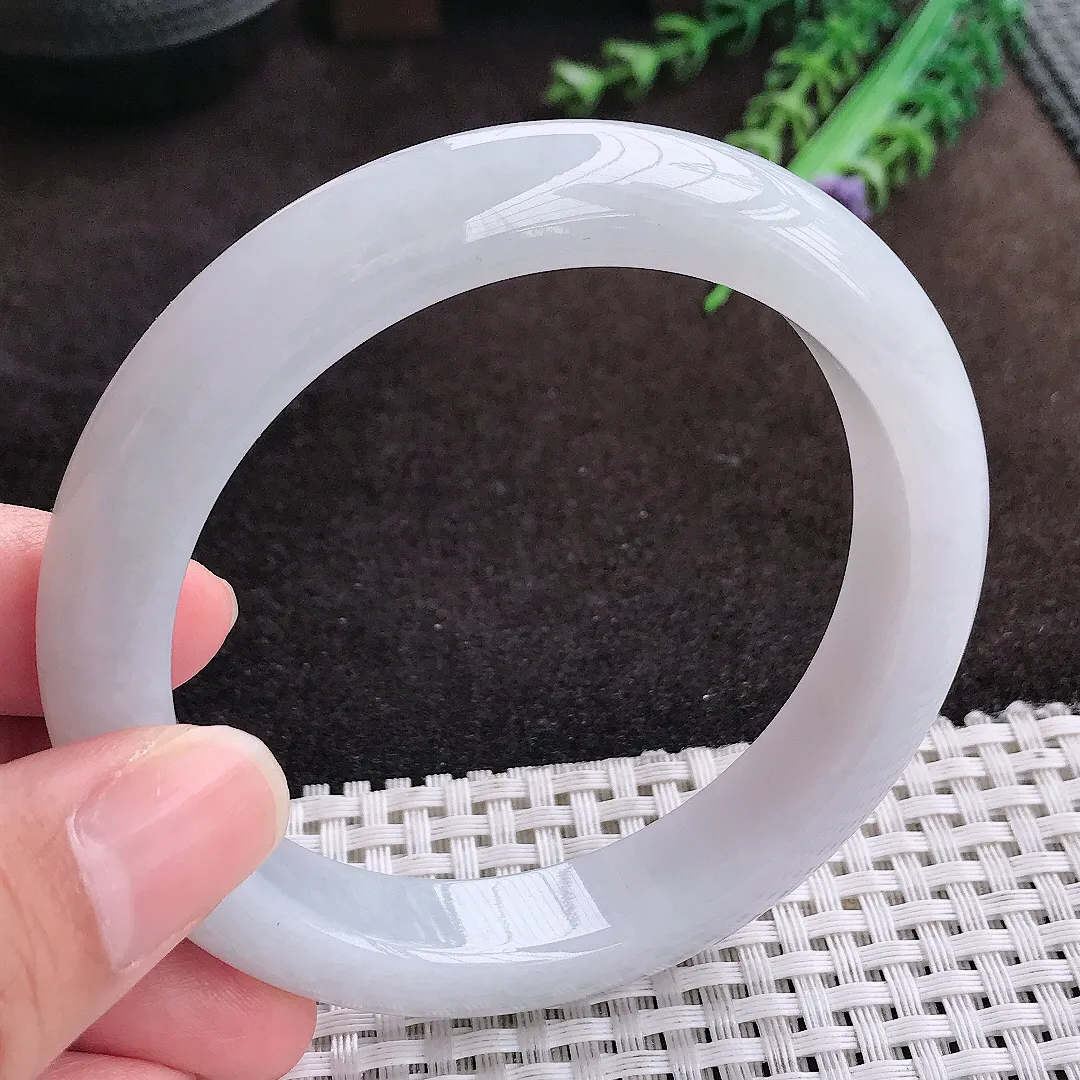 自然光60.5/12.5/9老坑秀气冰润大圈口手镯宽边翡翠玉镯手环