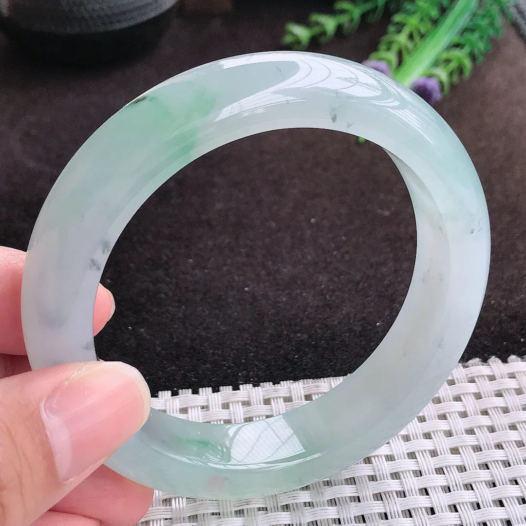 自然光59/14/9.8老坑冰胶果冻冰飘花手镯宽边翡翠玉镯手环