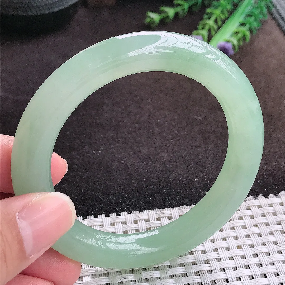 自然光55.5/10.6/10.7老坑冰胶果冻冰晴绿满绿圆条手镯翡翠玉镯手环