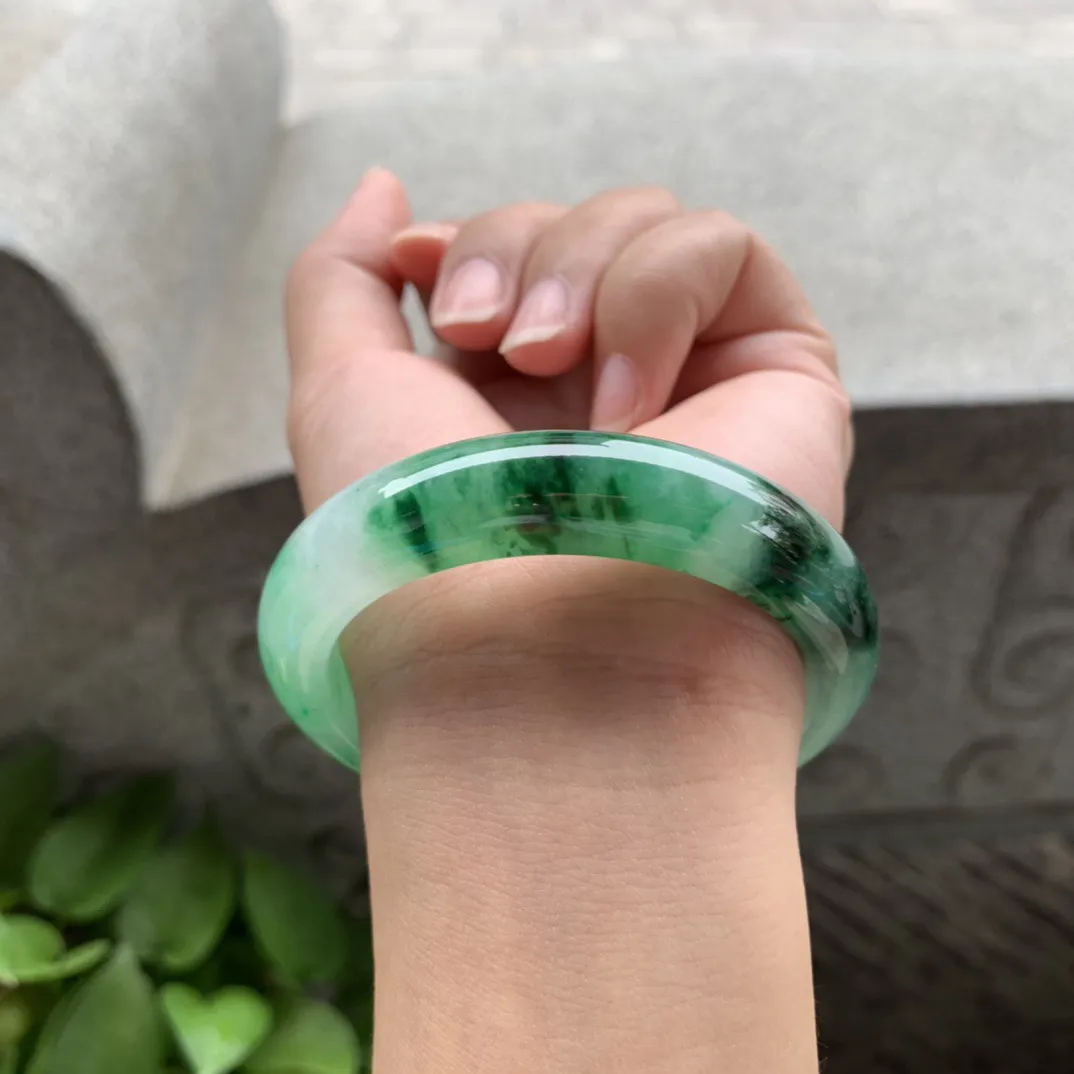小圈口 53.8-12.7-8.7【辣阳绿正圈手镯】正圈53 54可戴