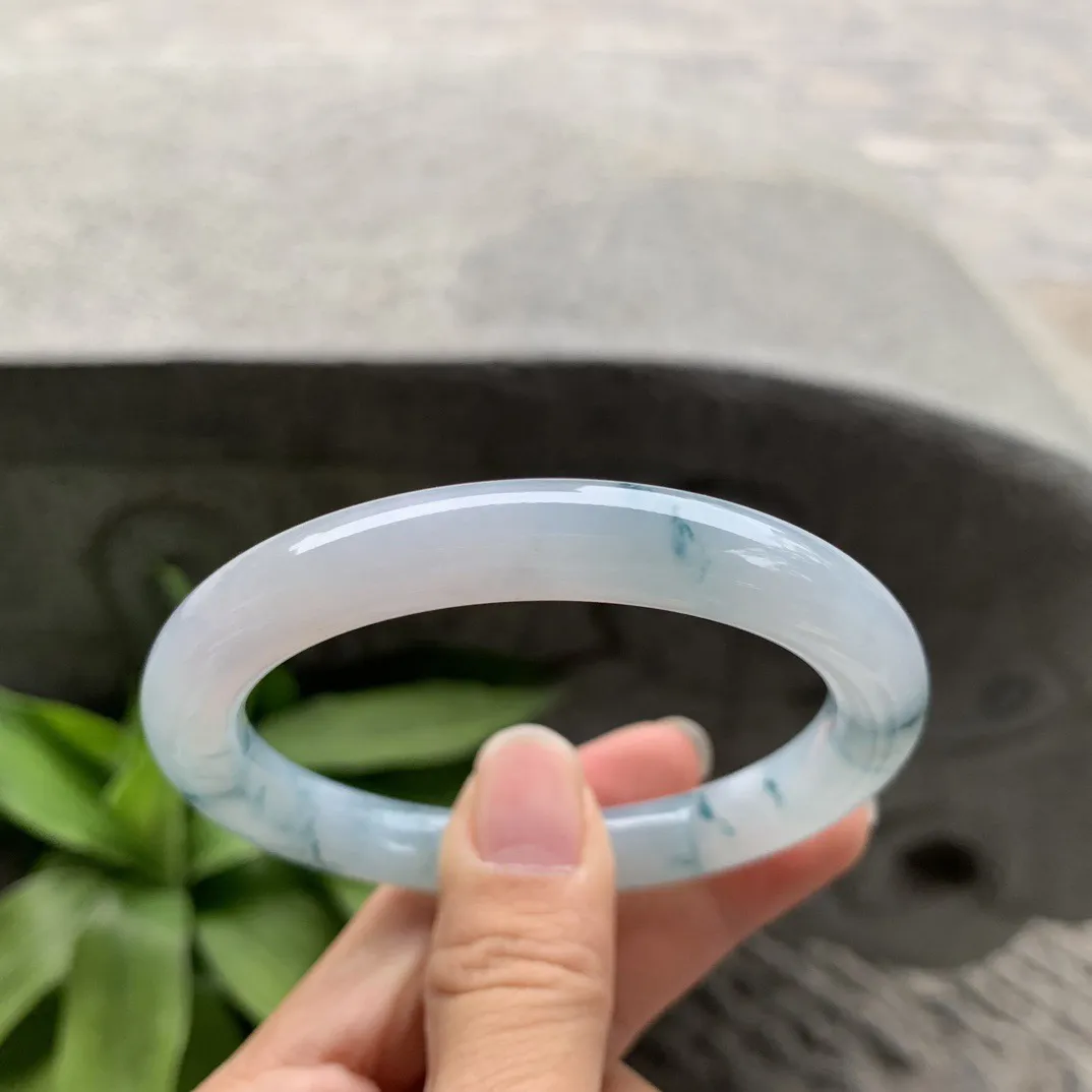 圈口 55.8-9.2【冰飘蓝花圆条手镯】圆条55 56可戴