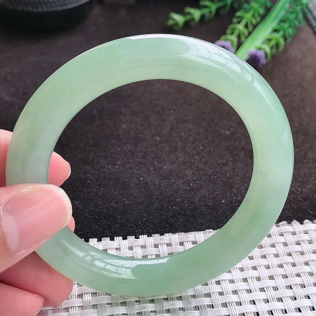 自然光55.5/10.6/10.7老坑冰胶果冻冰晴绿满绿圆条手镯翡翠玉镯手环