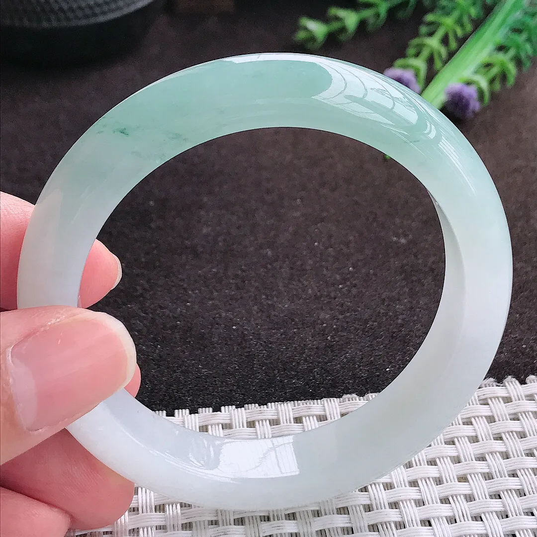 自然光56/12.6/8.7老坑冰胶果冻冰晴天空蓝手镯宽边翡翠玉镯手环