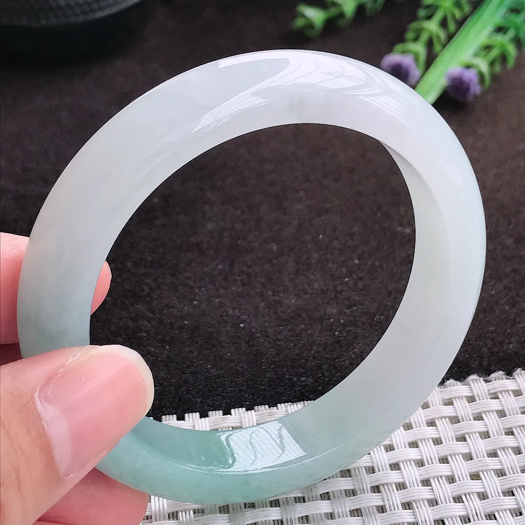 自然光56/12.6/8.7老坑冰胶果冻冰晴天空蓝手镯宽边翡翠玉镯手环