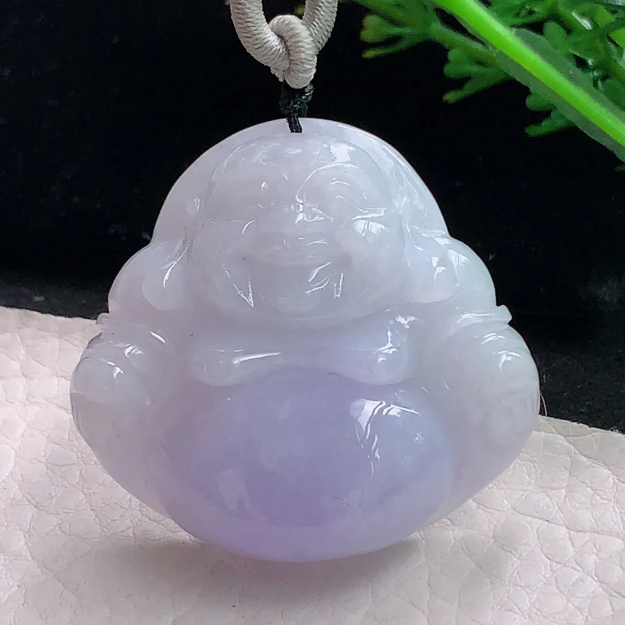 zen39.7*42*12.2自然光天然缅甸翡翠粉紫佛公 开心佛玉吊坠 毛衣坠