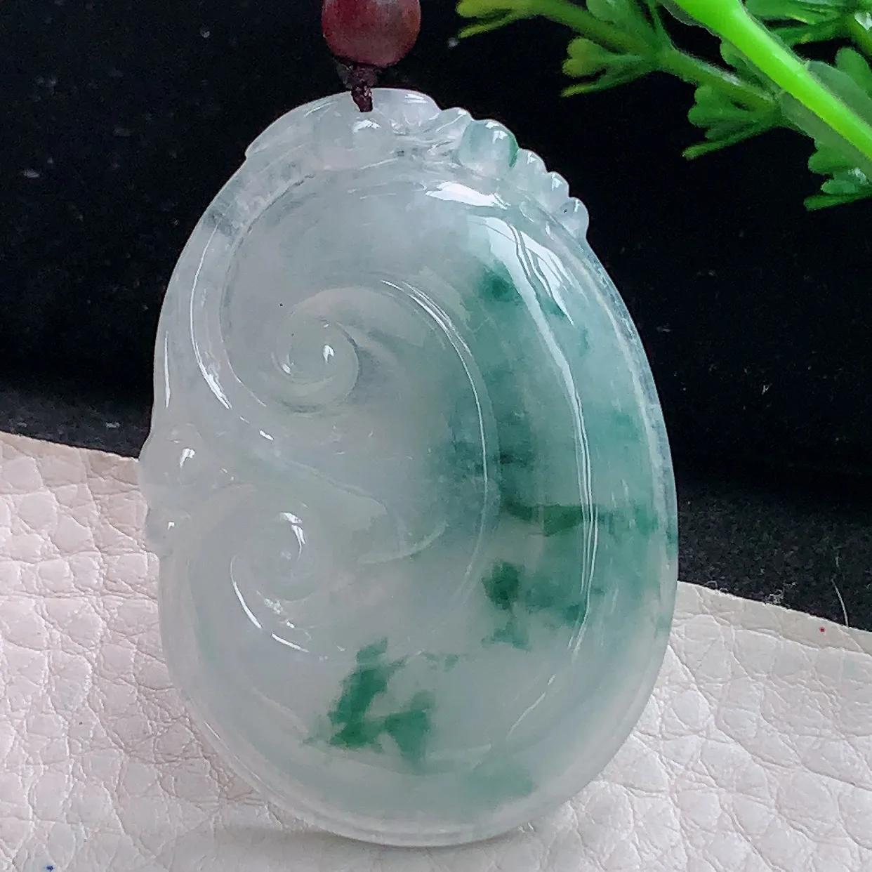 zen49*34.6*6自然光天然缅甸翡翠冰飘花如意 玉如意玉吊坠 毛衣坠