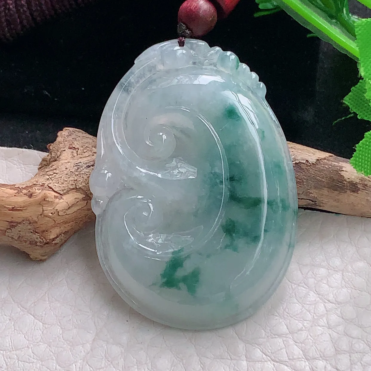 zen49*34.6*6自然光天然缅甸翡翠冰飘花如意 玉如意玉吊坠 毛衣坠