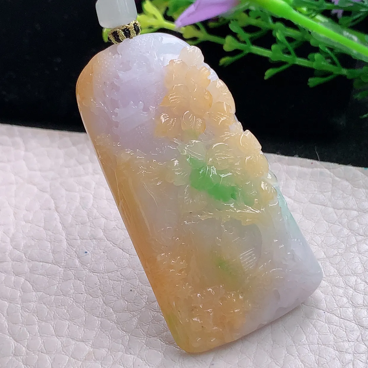 yl自然光59*31.3*11.3天然缅甸翡翠三彩山水 大好河山玉吊坠