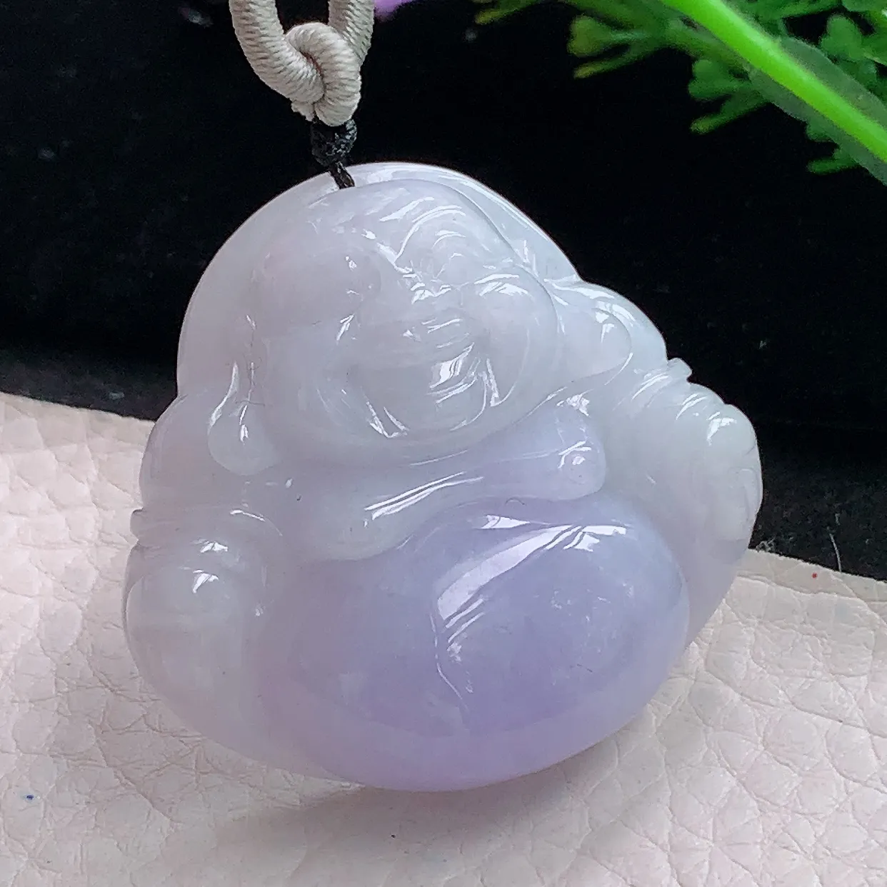 zen39.7*42*12.2自然光天然缅甸翡翠粉紫佛公 开心佛玉吊坠 毛衣坠