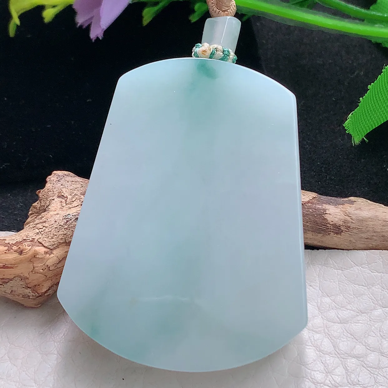 yl自然光51.5*40.6*8天然缅甸翡翠飘花平安无事牌 素面牌玉吊坠